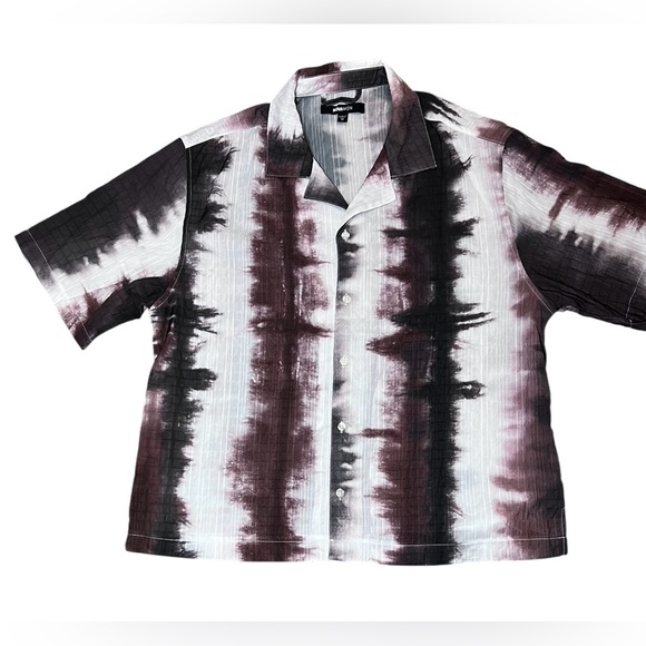 NOVAMEN is a Medium Men’s Button Up Brown & Cream Tie Dye Short Sleeve Shirt - Picture 1 of 8